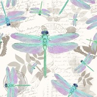 Vintage Botanicals Dragonfly Pattern Green Fine Art Print
