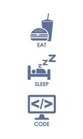 Eat Sleep Code - Blue Icons Fine Art Print