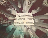 Teamwork Makes The Dream Work Stacking Hands Black and White Framed Print