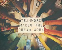 Teamwork Makes The Dream Work Stacking Hands Color Fine Art Print