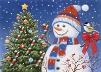 Snowman Decorating Tree Fine Art Print