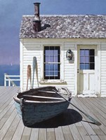 Blue Boat On Deck Fine Art Print