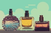 Vintage Fashion Perfume Bottles Blue Fine Art Print