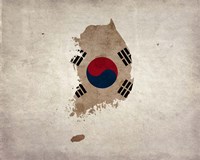 Map with Flag Overlay South Korea Framed Print