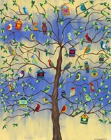 Bird and Bird Houses on Tree Fine Art Print