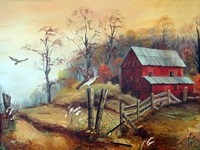 The Red Barn and The Hawk Fine Art Print