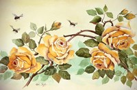 Yellow Roses with Bees Fine Art Print