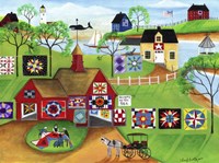 By The Sea Red Barn Quilt Makers Fine Art Print