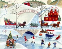Christmas Day Skating By Old Stone Bridge Fine Art Print