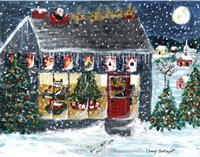 Christmas Night Folk Art Santa Reindeer Fine Art Print