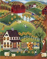 Primitive Quilt Maker House Sunflower Fine Art Print