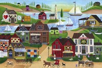 Seaside Village With Wooden Toy Maker Sail Boats Fine Art Print