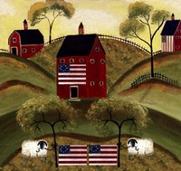 4th July Sheep Red Barns Fine Art Print