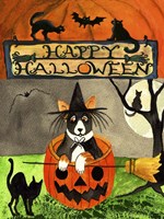 Happy Dog Pumpkin Halloween Fine Art Print