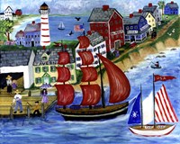 Red Sails Folk Art Seaside Fine Art Print