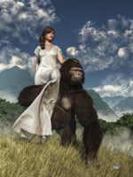 Ape And Girl Fine Art Print