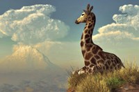 Giraffe And Distant Mountain Fine Art Print