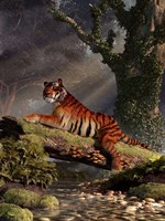 Tiger On A Log Fine Art Print