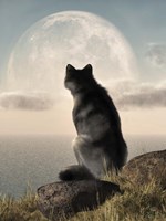 Wolf Watching The Moonrise Fine Art Print