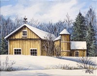 Yellow Barn Winter 1 Fine Art Print