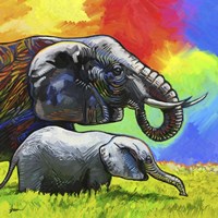 Elephant Pop Mom Cub Fine Art Print