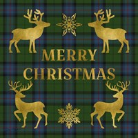 Merry Christmas Plaid - Gold & Green Fine Art Print