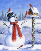 Snowman & Cardinals Fine Art Print