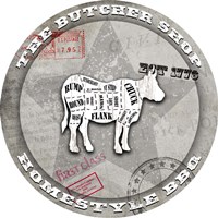 American Butcher Shop Round Cow Framed Print