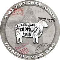 American Butcher Shop Round Sheep Framed Print