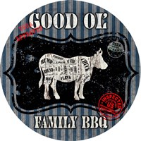 Good Ol' Family BBQ Round Cow Framed Print