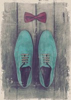 Vintage Fashion Bow Tie and Shoes - Blue Fine Art Print