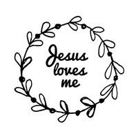 Jesus Loves Me - Wreath Doodle White Fine Art Print
