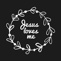 Jesus Loves Me - Wreath Doodle Black Framed Print