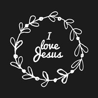 I Love Jesus - Wreath Doodle Black Framed Print