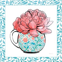 Floral Teacup I Vine Border Framed Print