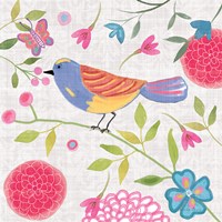 Damask Floral and Bird III v2 Fine Art Print
