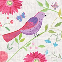 Damask Floral and Bird I Sq Fine Art Print