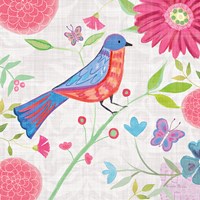Damask Floral and Bird II v2 Fine Art Print
