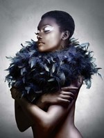 Woman with Feathered Scarf Fine Art Print