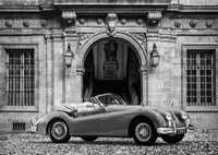 Luxury Car in front of Classic Palace (BW) Fine Art Print