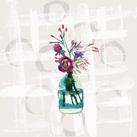 Floral Jar on Grunge Square Fine Art Print