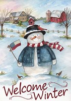 Snowman Farm Scene Welcome Winter Fine Art Print