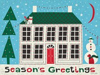 Jolly Holiday Home on Blue Fine Art Print