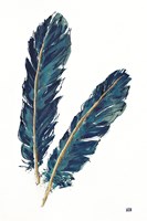 Gold Feathers IV Indigo Fine Art Print
