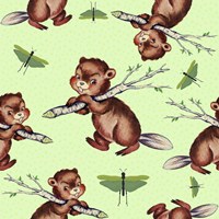 Cute Baby Beaver Pattern Fine Art Print