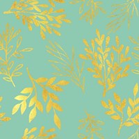 Golden Leaves Pattern Aquamarine Fine Art Print