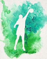 Basketball Girl Watercolor Silhouette Inverted Part I Framed Print