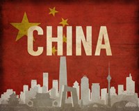 Beijing, China - Flags and Skyline Fine Art Print