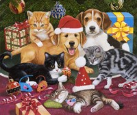 Christmas Meeting - Kittens and Puppies Fine Art Print