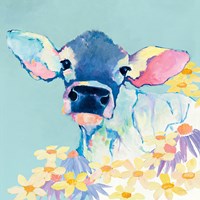 Bessie with Flowers on Teal Fine Art Print